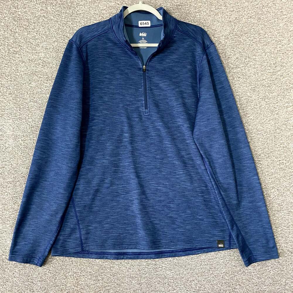 REI Men's Size Large Blue Polyester 1/4 Zip Long Sleeve Pullover Sweater